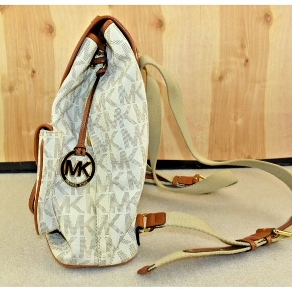 Michael Michael Kors Monogram Drawstrings Backpack Beige/Brown Bag Vintage - Picture 5 of 16